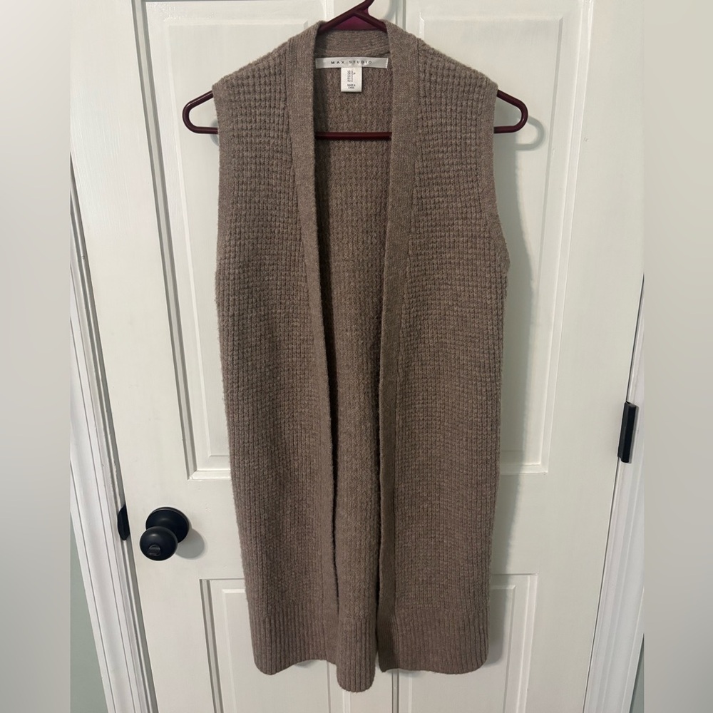 MAX STUDIO Merino Wool Blend Open Front Long Vest Sleeveless Coatigan